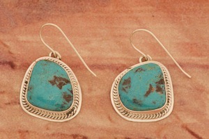 Native American Jewelry Genuine Tyrone Turquoise Sterling Silver Earrings